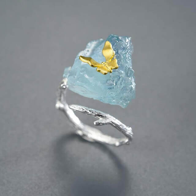 Adjustable Butterfly & Lotus Gemstone Ring